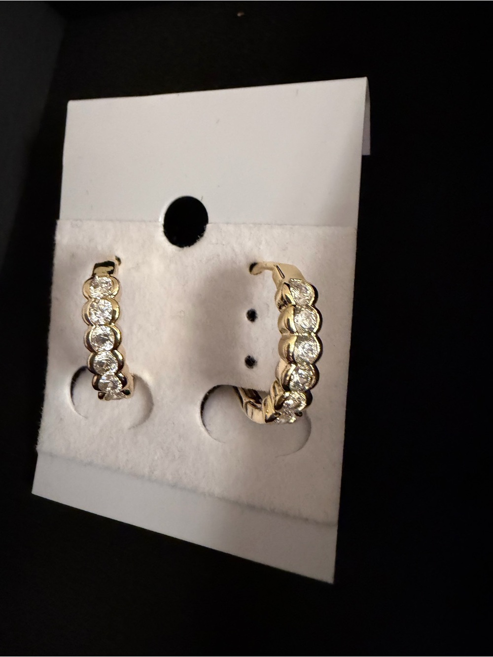 Gold Hoop Earrings with Clear Crystal Accents